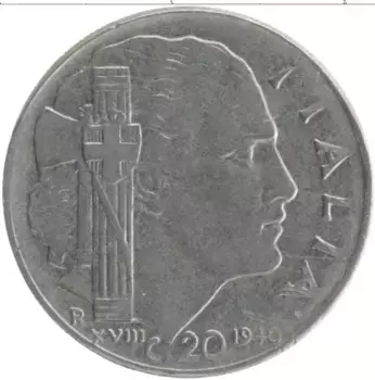 Монета 20 чентезимо Италии 1940 года Медно-никель Витторио Эммануил III
