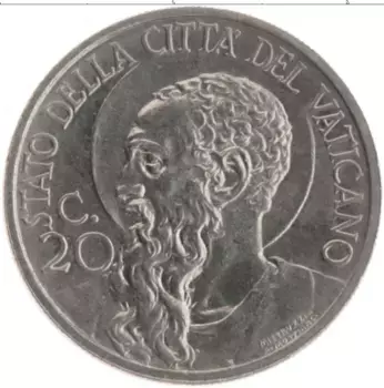 Монета 20 чентезимо Ватикана 1931 года Медно-никель Пий XI