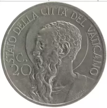 Монета 20 чентезимо Ватикана 1932 года Медно-никель Пий XI