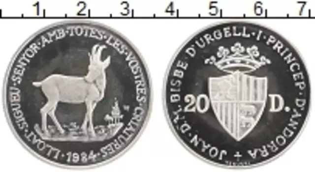 Монета 20 динерс Андорры 1984 года Серебро Сохранение животного мира