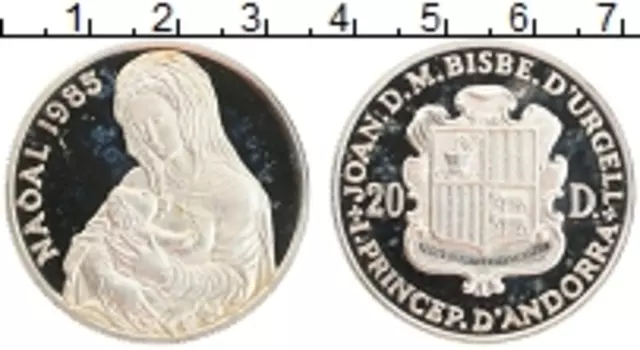 Монета 20 динерс Андорры 1985 года Серебро Мадона
