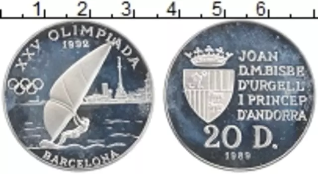 Монета 20 динерс Андорры 1989 года Серебро Олимпийские игры