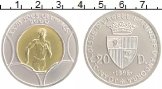 Монета 20 динерс Андорры 1998 года Серебро Олимпийские игры в Сиднее
