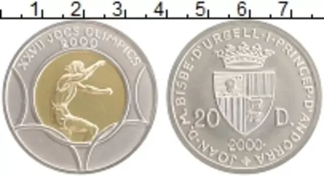 Монета 20 динерс Андорры 2000 года Серебро Олимпийские игры в Сиднее