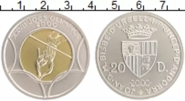 Монета 20 динерс Андорры 2000 года Серебро Олимпийские игры в Сиднее