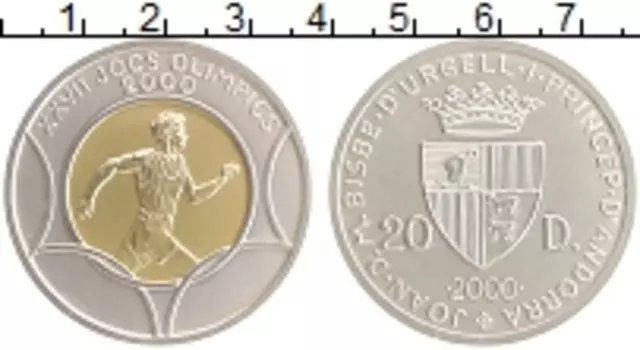 Монета 20 динерс Андорры 2000 года Серебро Олимпийские игры в Сиднее