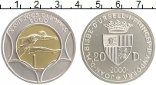 Монета 20 динерс Андорры 2000 года Серебро Олимпийские игры в Сиднее