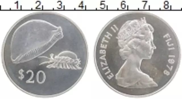 Монета 20 долларов Фиджи 1978 года Серебро Ракушка