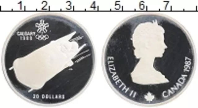 Монета 20 долларов Канады 1987 года Серебро Олимпийские игры в Калгари