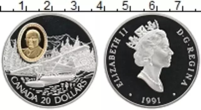 Монета 20 долларов Канады 1991 года Серебро Елизавета II