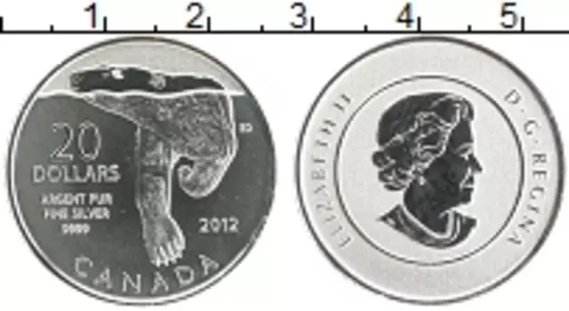 Монета 20 долларов Канады 2012 года Серебро Елизавета II