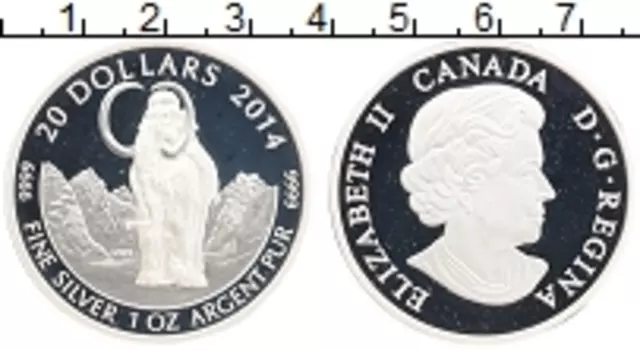 Монета 20 долларов Канады 2014 года Серебро Елизавета II