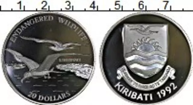 Монета 20 долларов Кирибати 1992 года Серебро Сохранение животного мира