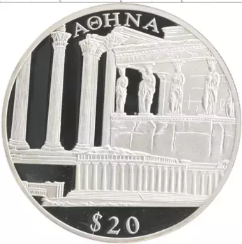 Монета 20 долларов Либерии 2000 года Серебро Афины
