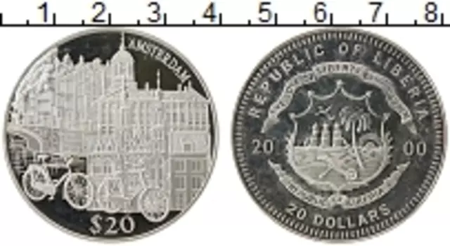 Монета 20 долларов Либерии 2000 года Серебро Амстердам