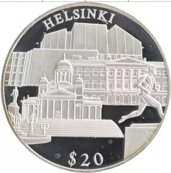 Монета 20 долларов Либерии 2000 года Серебро Хельсинки
