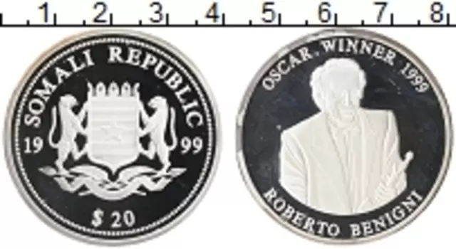Монета 20 долларов Сомали 1999 года Серебро Роберто Бениньи