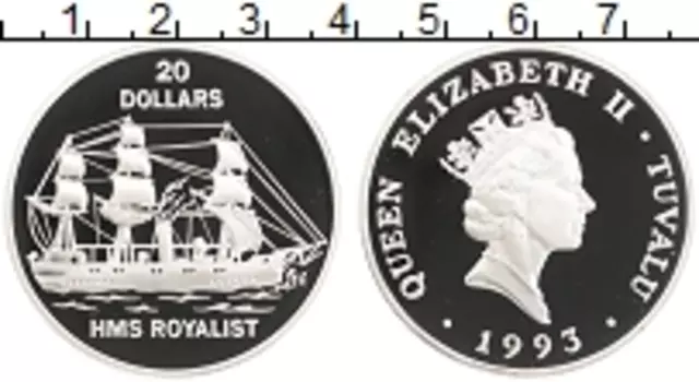 Монета 20 долларов Тувалу 1993 года Серебро Парусник Роялист