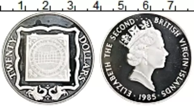 Монета 20 долларов Виргинских островов 1985 года Серебро Елизавета II