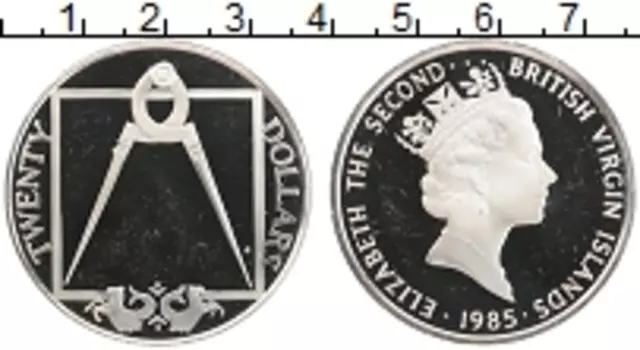 Монета 20 долларов Виргинских островов 1985 года Серебро Елизавета II