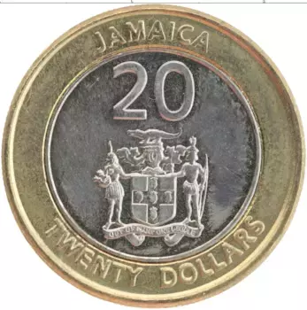Монета 20 долларов Ямайки 2001 года Биметалл Маркус Гарвей