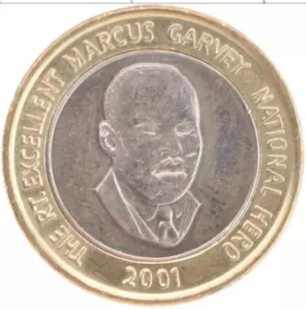 Монета 20 долларов Ямайки 2001 года Биметалл Маркус Гарвей
