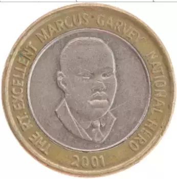 Монета 20 долларов Ямайки 2001 года Биметалл Маркус Гарви