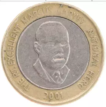Монета 20 долларов Ямайки 2001 года Биметалл
