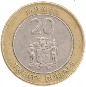 Монета 20 долларов Ямайки 2001 года Биметалл