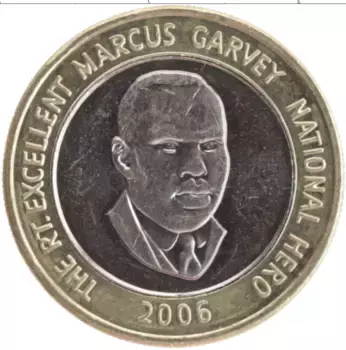Монета 20 долларов Ямайки 2006 года Биметалл Маркус Гарвей