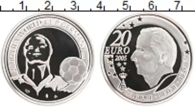Монета 20 евро Бельгии 2005 года Серебро Чемпионат мира по футболу в Германии