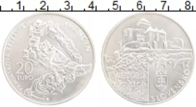 Монета 20 евро Словакии 2012 года Серебро Исторический заповедник Тренчин
