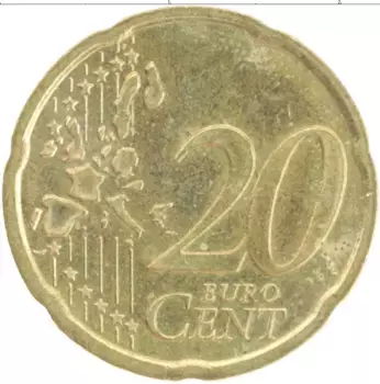 Монета 20 евроцентов Австрии 2002 года Латунь