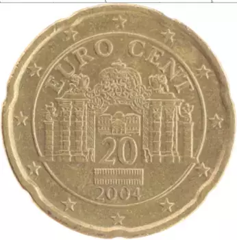 Монета 20 евроцентов Австрии 2004 года Латунь