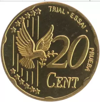 Монета 20 евроцентов Дании 2002 года Латунь Пробный фантазийный выпуск