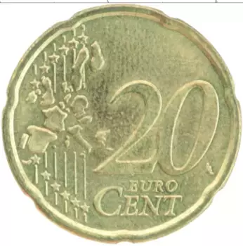 Монета 20 евроцентов Финляндии 2001 года Латунь