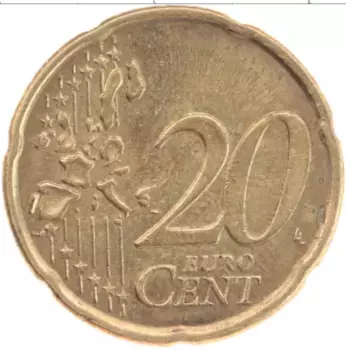 Монета 20 евроцентов Финляндии 2001 года Латунь