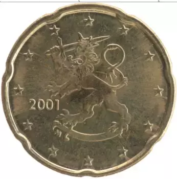 Монета 20 евроцентов Финляндии 2001 года Латунь