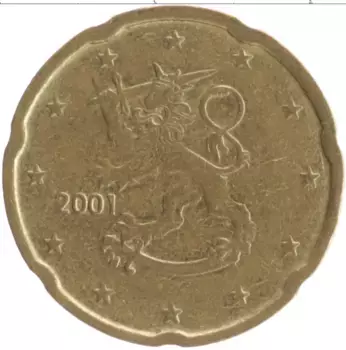 Монета 20 евроцентов Финляндии 2001 года Латунь