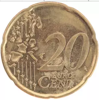 Монета 20 евроцентов Финляндии 2002 года Латунь