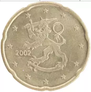 Монета 20 евроцентов Финляндии 2002 года Латунь