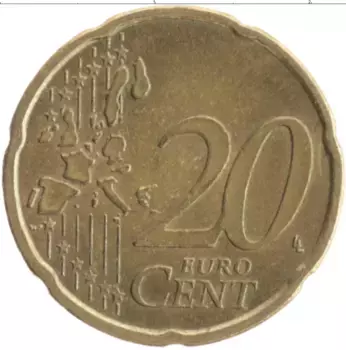 Монета 20 евроцентов Финляндии 2002 года Латунь