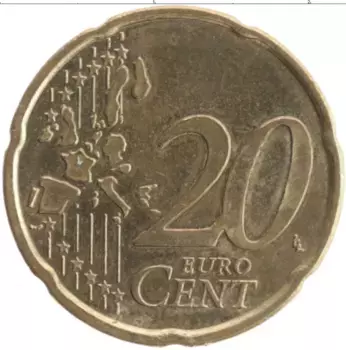 Монета 20 евроцентов Финляндии 2002 года Латунь