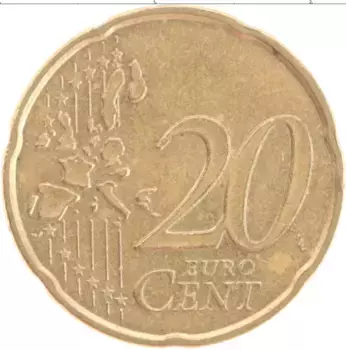 Монета 20 евроцентов Франции 1999 года Латунь