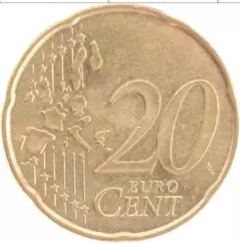 Монета 20 евроцентов Франции 1999 года Латунь