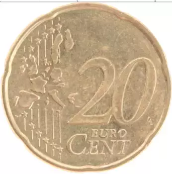 Монета 20 евроцентов Франции 1999 года Латунь