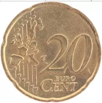 Монета 20 евроцентов Франции 2001 года Латунь