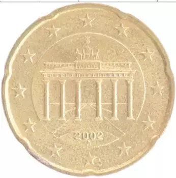 Монета 20 евроцентов Германии 2002 года Латунь A