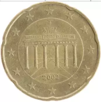 Монета 20 евроцентов Германии 2002 года Латунь J
