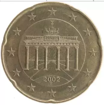 Монета 20 евроцентов Германии 2002 года Латунь F
